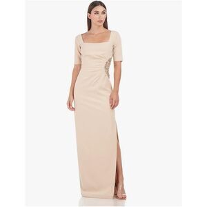 JS Collections Ashley Draped Column Gown Women's 12 Champagne Maxi NWT